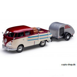VOLKSWAGEN VW T1 Bus double cabin blue/white Motormax 1:24 79343 NEW