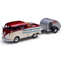 VOLKSWAGEN VW T1 Bus double cabin with trailer red-beige Motormax 1:24  211099303 NEW