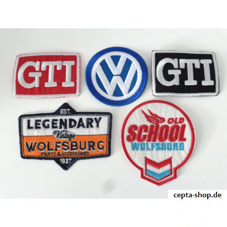 VOLKSWAGEN VW Patch Sticker set of 5 ( GTI, VW,Old School Legendary WOB)