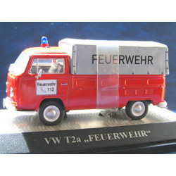 VW T2a Flatbed Firemen red with gray tarp 1:43