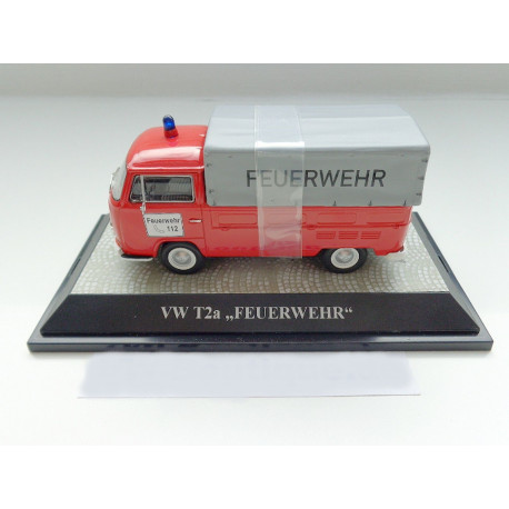 VW T2a Flatbed Firemen red with gray tarp 1:43