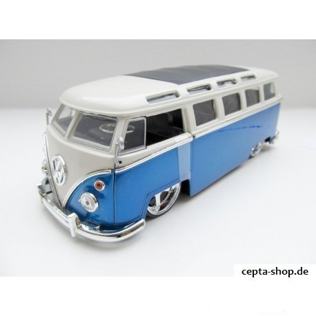 VW T1 Bus Faltdach Chromfelgen Lowrider blau 1:24