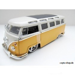 VW T1 Bus Samba sun roof chrome wheels Lowrider yellow 1:24