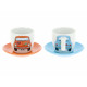 VOLKSWAGEN VW Beetle espresso cups set of 2 100ml front / orange & blue