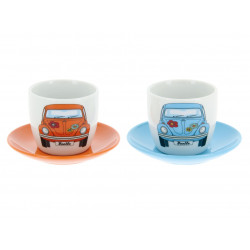 VOLKSWAGEN VW Beetle espresso cups set of 2 100ml front / orange & blue