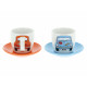 VOLKSWAGEN VW Beetle espresso cups set of 2 100ml front / orange & blue